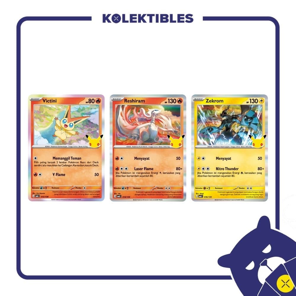 Pokemon Indonesia - MA6 013, 014, 056/130 Set of 3 - Victini, Reshiram, Zekrom 01/004/02/11/113