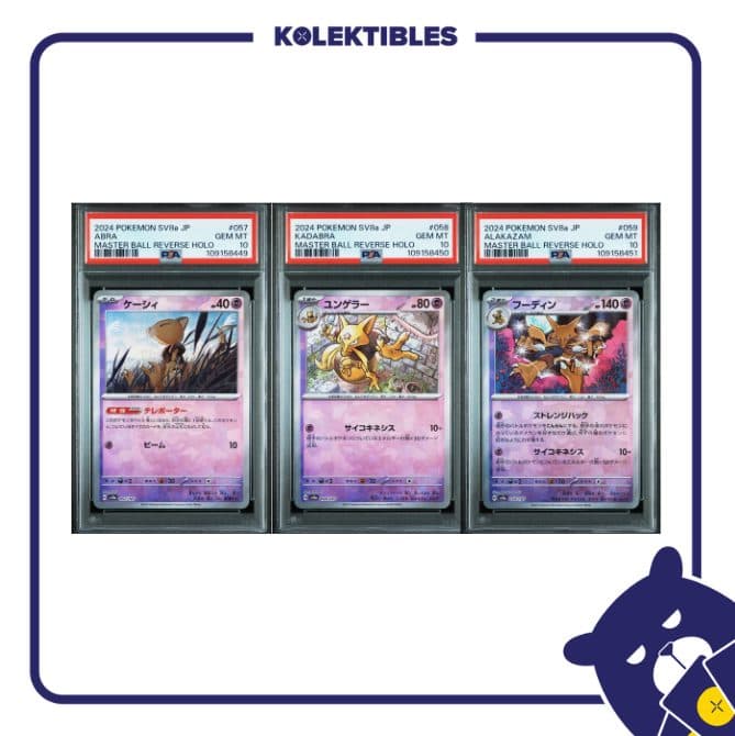 Abra 057, Kadabra 058, Alakazam 059 Holo Master Ball – Pokemon sv8a 2024 Japan – PSA 10 (Sequence)