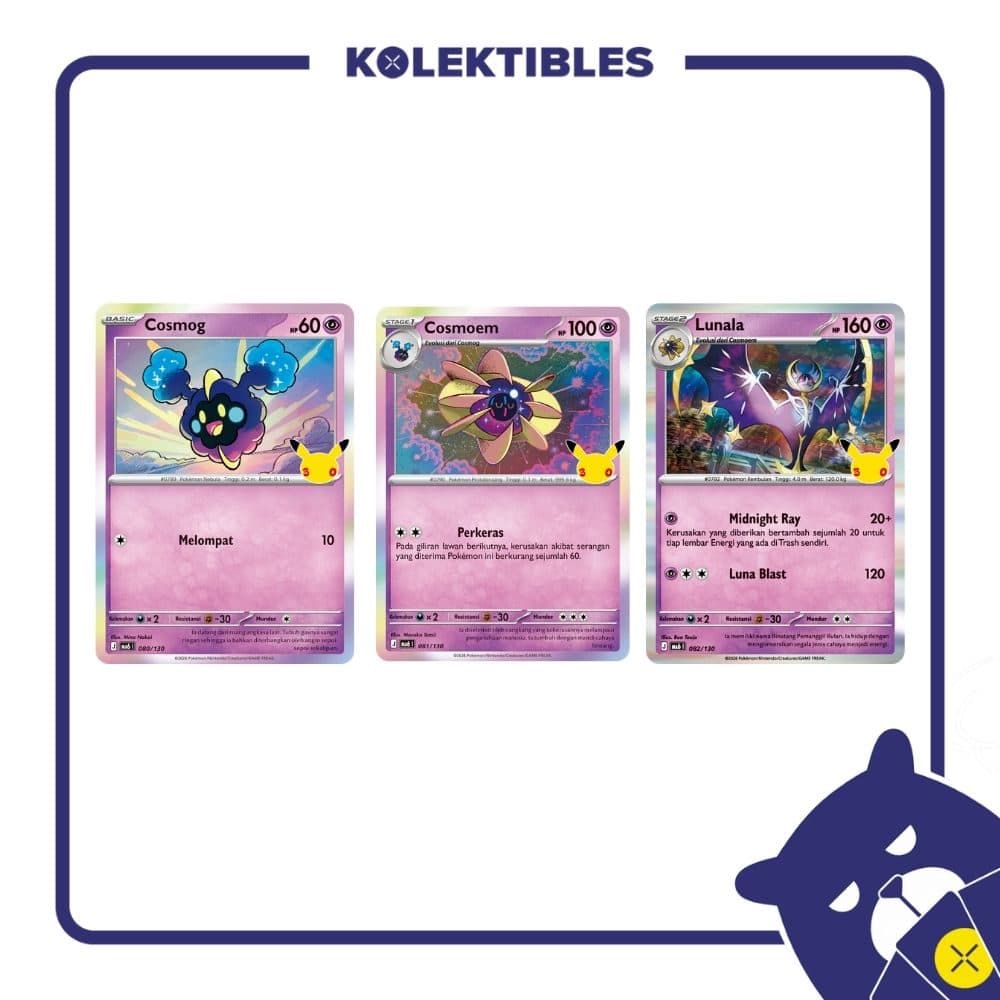 Pokemon Indonesia – MA6 080, 081, 082/130 Set of 3 – Cosmog, Cosmoem, Lunala 01/004/02/11/113