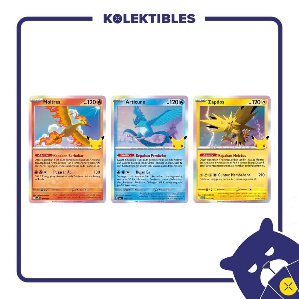Pokemon Indonesia - MA6 011, 018, 055/130 Set of 3 - Moltres, Articuno, Zapdos 01/004/02/11/113
