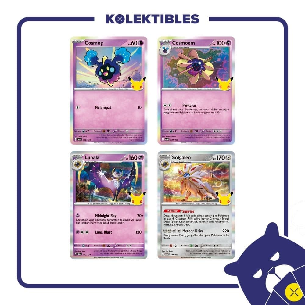 Pokemon Indonesia – MA6 080, 081, 082, 107/130 Set of 4 – Cosmog, Cosmoem, Lunala, Solgaleo 01/004/02/11/113
