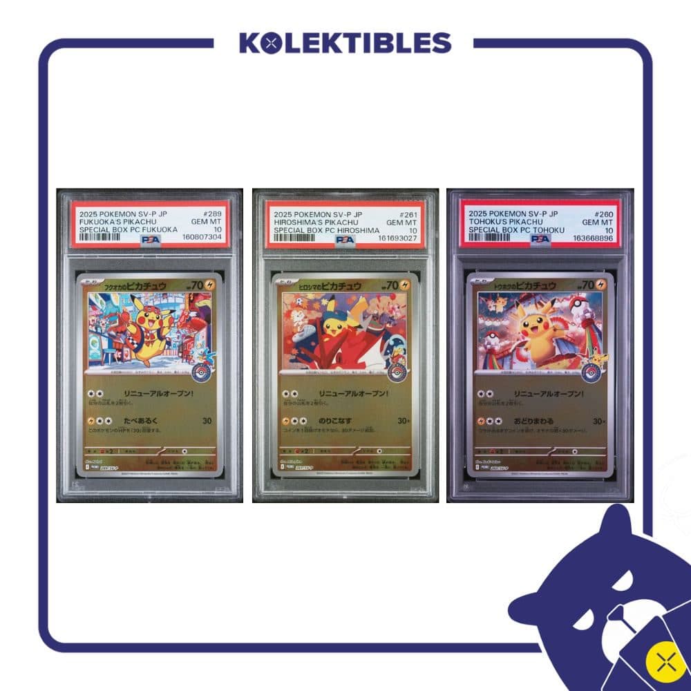 Fukuoka, Hiroshima, Tohoku’s Pikachu – Pokemon Special Box PC – PSA 10 (Set of 3)