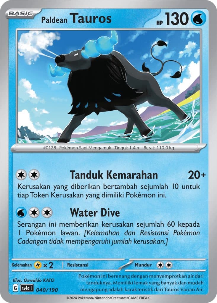 POKEMON SV4A - Paldean Tauros 040/190 - Harta Berkilau EX Single Card