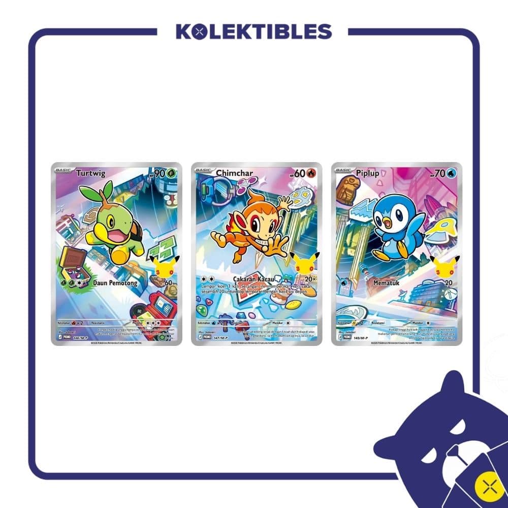 Pokemon Indonesia - Promo Card 146, 147, 148/M-P – Turtwig, Chimchar, Piplup 01/004/02/11/113