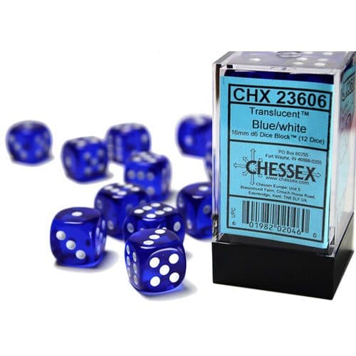 Chessex 16mm d6 Dice Block dadu Translucent Bening Transparan - CHX23606 Biru