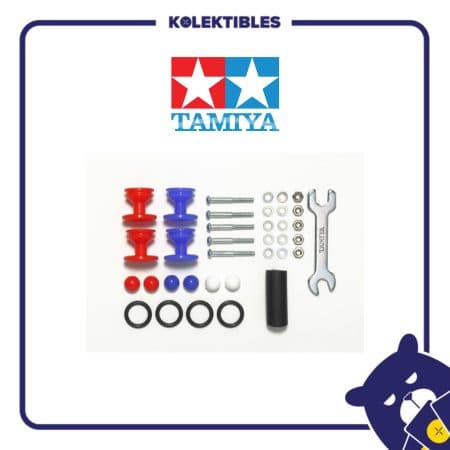 Tamiya – 15525 – Low Friction Plastic Double Rollers with Rubber Rings (Red & Blue 13- 12mm)