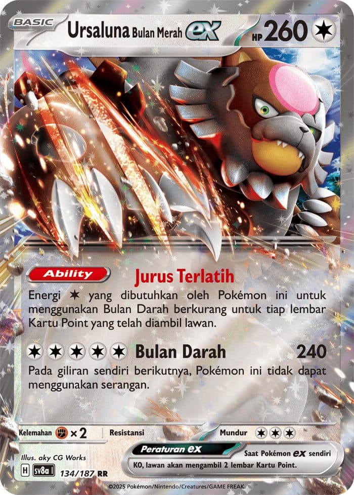 POKEMON INDONESIA – Sv8a – 134/187 RR – Ursaluna Bulan Merah EX 01/122/02/11/111