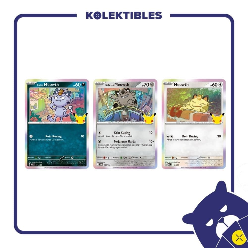 Pokemon Indonesia - MA6 091, 103, 115/130 Set of 3 - Galarian Meowth & Meowth 01/004/02/11/113