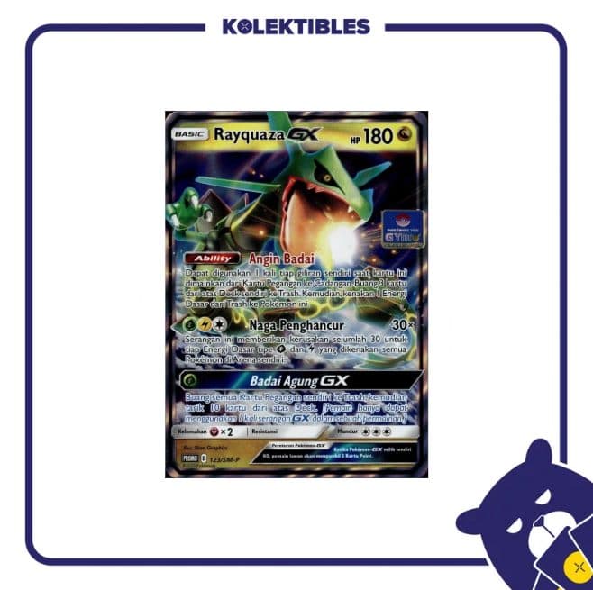 Pokemon Indonesia - 123/SM-P Promo Card Gym - Rayquaza GX (Stamped) 01/002/03/11/113