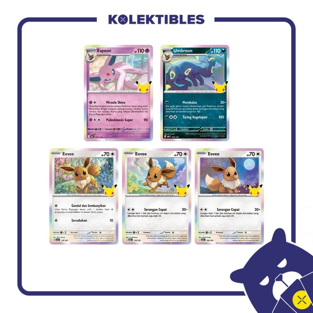 Pokemon Indonesia - MA6 071, 093, 118, 119, 120/130 Set of 5 - Espeon, Umbreon, Eevee 01/004/02/11/113