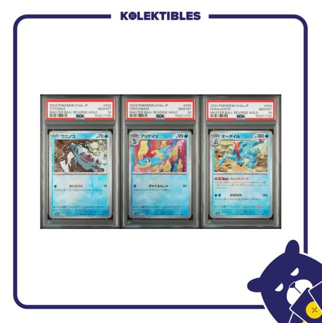 Totodile, Croconaw, Feraligatr Master Ball Reverse Holo – Pokemon SV8a 2024 Japan – PSA 10 (Sequence) 01/004/02/11/113