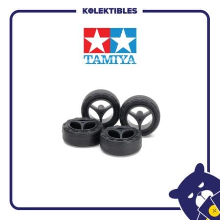 Tamiya – 15543 – Super Hard Small Dia Narrow Tires (24mm) & Carbon Wheels (3-spoke for Super X & XX Chassis)
