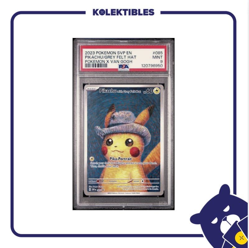 Pikachu Grey Felt Hat 085 – Pokemon X Van Gogh SVP 2023 English – PSA 9 - 01/027/02/26/113